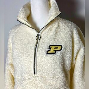 Purdue Boilermaker Cream Sherpa Quarter-Zip Pullover Varsity Jacket